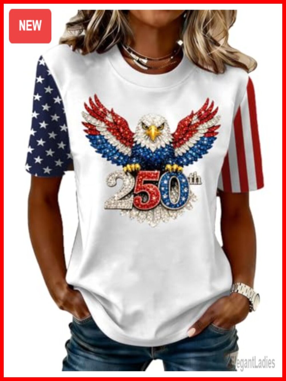 Women's 250th Anniversary Eagle USA Flag Patriotic T-Shirt